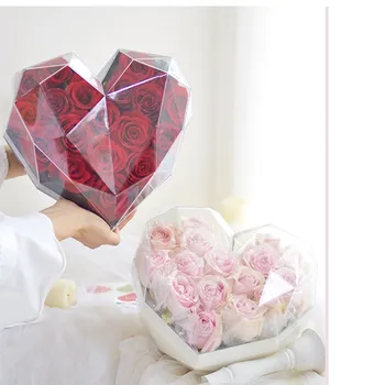 1pc Diamond Gėlių, Dovanų Dėžutėje Kūrybos Akrilo Širdies Formos Skaidrus Puokštė Gėlių Dėžės Turėtojo nešiojamų floristas rose Laikikliai