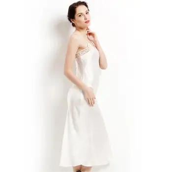Nekilnojamojo Šilko Ilgai Nightgowns Moterų Maxi Suknelė Balta Juoda Šilko Sleepdress Nėrinių V kaklo Elegantiškas Miego dėvėti 2020 m.