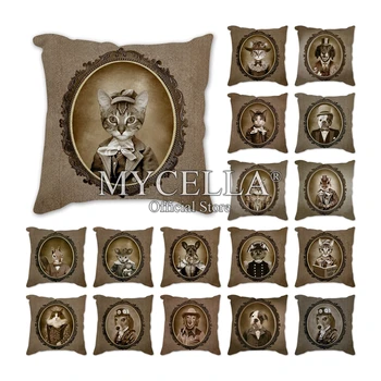 Šuo namuose, dekoratyvinės pagalvėlės, Retro gyvūnų portretai spausdinti pagalvėlė padengti 45x45cm medvilnės skalbiniai, pagalvės dangtelis Euro stiliaus užvalkalas