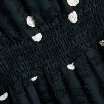 2019 m. Rudenį suknelė elegantiška siuvinėjimas midi suknelė korėjos moterų ilgomis rankovėmis polka dot juoda suknelė moterims mielas klubas suknelės streetwear