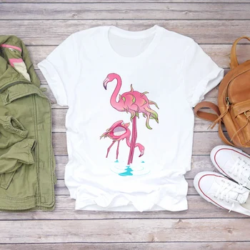 Moterų 2020 m. Animacinių filmų Flamingo Vaisių Paplūdimio Mielas Vasaros Vaisių Marškinėliai, Moteriški Vyriški marškinėliai, Viršuje T Grafinis Moterų Tee Marškinėliai