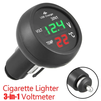 Mayitr 1pc Automobilio Cigarečių Degiklio Lizdo Adapteris 3-in-1 Žalia Raudona LED Voltmeter + Temp Matuoklis + USB Įkroviklis, Auto Priedai
