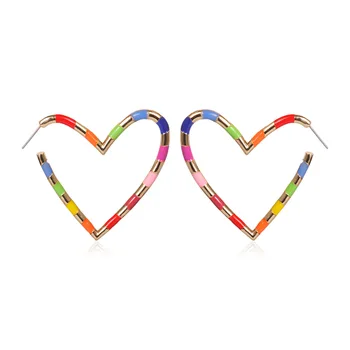 Širdies formos dryžuotas spiraliniai auskarai su mados paprasta cirkonis lydinio naujas stilius asmenybės spalvos derva, auskarai moterims