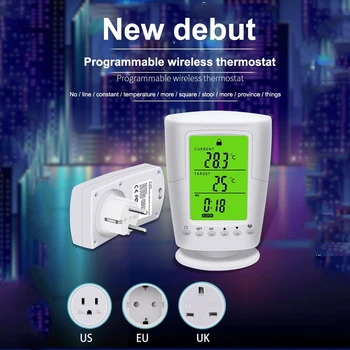 1pcs Belaidis Programuojamas Termostatas Lizdų Baltos spalvos LCD Namo Protingas Temperatūros Kontrolės Lizdas ES/JAV/UK Kištukas