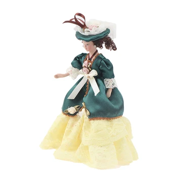 1:12 Lėlių Gražūs Miniatiūriniai Porceliano Lėlės Viktorijos Lady Žalia Suknelė Miss Lady Lėlės-Geriausia Dovana
