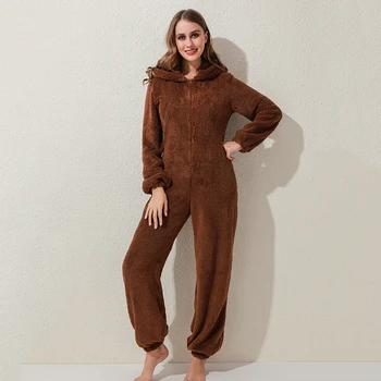 Žiemos Šiltos Pižamos Onesies Purus Vilnos Jumpsuits Sleepwear Bendras Plius Dydis Gaubtu Rinkiniai Pižama Moterų Suaugusiųjų