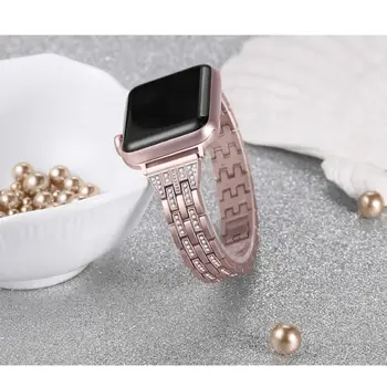 Diamond WatchBand Apple Žiūrėti 38mm 40mm 42mm 44mm Apyrankės moterims Nerūdijančio plieno Dirželis iWatch juosta Series 5 4 3 2 rose pink