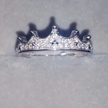 Mados Micro Inkrustacijos Cirkonio Žiedas Moters 14 karatų Balto Aukso prabangus Crown Princess Karalienė Brangakmenio Vestuvinį Žiedą, Fine Jewelry