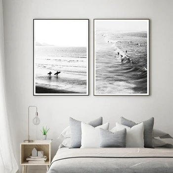 Šiuolaikinės banglenčių Plakatas Sienos Meno juoda ir balta vandenyno paplūdimys spausdinti paveikslai tapyba kambarį namo apdaila