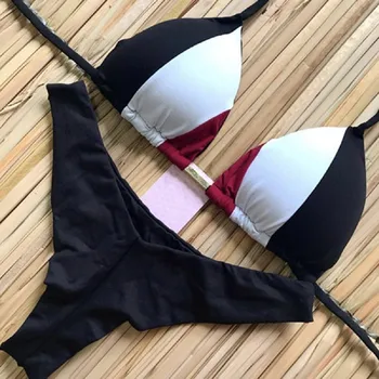 Naujas seksualus bikini maudymosi kostiumėliai, moterų tri-spalvų siūlėmis Europos ir Amerikos virvė virvutė bikini maudymosi kostiumėlį, thong dviejų dalių maudymosi kostiumėlį
