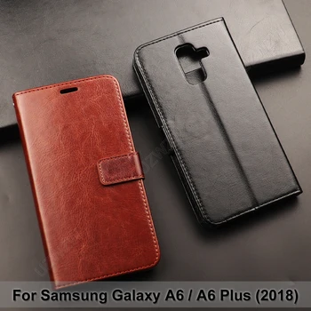 Samsung Galaxy A6 / A6 Plius 2018 Apversti Piniginė PU Oda Atveju
