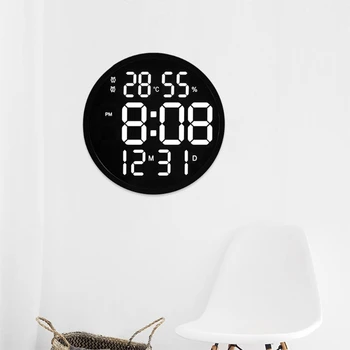 Paprastas Dizainas Kambarį LED Apvalus Sieninis Laikrodis Skaitmeninis Displėjus, Temperatūros ir Drėgmės Data Ekranas Žadintuvas Namų Miegamajame De