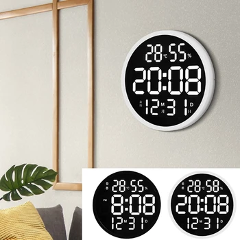 Paprastas Dizainas Kambarį LED Apvalus Sieninis Laikrodis Skaitmeninis Displėjus, Temperatūros ir Drėgmės Data Ekranas Žadintuvas Namų Miegamajame De