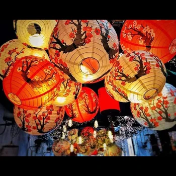Raudonųjų Slyvų žiedų, Popieriaus Žibintų 30/35/40cm Kinijos, Japonijos Festivalis Popierius Žibintai Sakura Šviestuvo Dangčiu Vestuves Dekoras