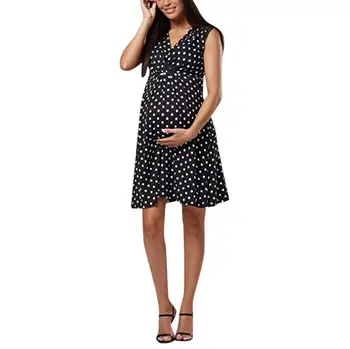 Nėštumo &Motinystės Clothings Seksualus nėščia suknelė 2020 metų vasaros naują mama Polka dot juoda V-kaklo suknelė žindymo laikotarpis