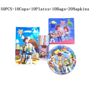 50Pcs 80Pcs Disney Toy Story Gimtadienio Apdailos Reikmenys Vienkartiniai Plokštė Taurės Servetėlę Dovanų Maišeliai Kūdikių Dušas Dekoro Prekes