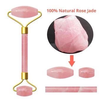 Natūralus Rožių Kvarco Jade Roller Lieknėjimo Veido Massager Kėlimo Įrankis Jade Veido Masažas Roller Akmens Odos Masažas Su Dėžute