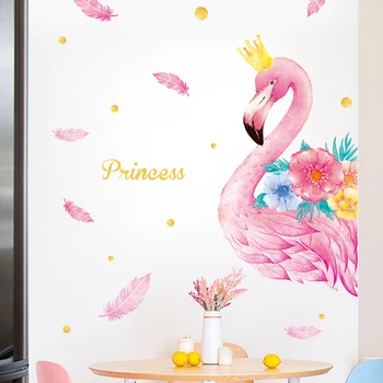 110*143cm Pink Flamingo Sienų Lipdukai Vaikų kambario Mergaičių kambario Nuimamas Vinilo Sienos Lipdukai Eco-friendly 
