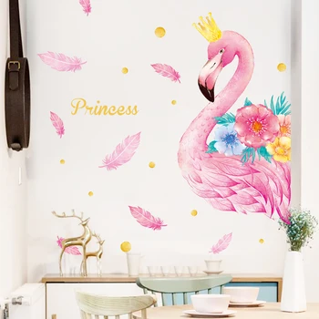 110*143cm Pink Flamingo Sienų Lipdukai Vaikų kambario Mergaičių kambario Nuimamas Vinilo Sienos Lipdukai Eco-friendly 