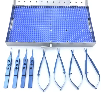 Titano Žirklės Adatų Laikikliai pincetai Oftalmologijos Mikrochirurginių Chirurginių instrumentų su Sterilizavimo atveju 8pcs/set