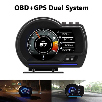 Automobilių HUD Kompiuterio OBD2 GPS su Signalizacijos, Aplinkos Šviesos Reguliuojamas laikiklis Aišku Gedimo kodas Spidometras OBD2 Matuoklis