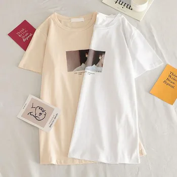Europos Amerikietiško Stiliaus Moteris, T marškiniai Pavasario vasaros trumpomis Rankovėmis Apvalios Kaklo marškinėliai Moterims Mados Print T-shirt Femme