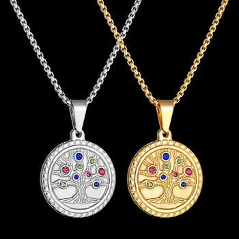 ELSEMODE Bohemijos Spalvinga Cirkonio Gyvybės Medžio Apvalus Pakabukas Kaklo Aukso Nerūdijančio Plieno Amuletas Moterų Papuošalai