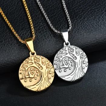 ELSEMODE Bohemijos Spalvinga Cirkonio Gyvybės Medžio Apvalus Pakabukas Kaklo Aukso Nerūdijančio Plieno Amuletas Moterų Papuošalai