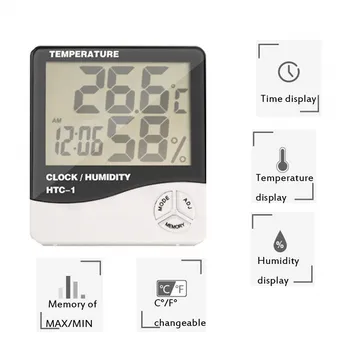 LCD Skaitmeninis Termometras su Drėgmėmačiu, Tiksli Patalpų Temperatūros Indikatorius Drėgmės Ekranas su Laikrodžio Kalendoriaus Signalą Home Office