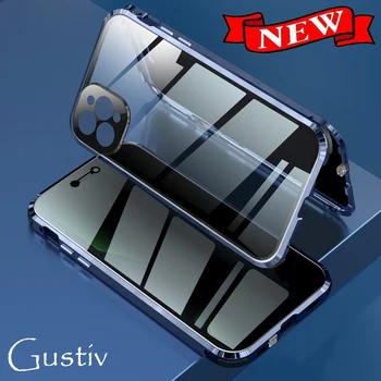 Metalo Magnetinių Grūdintas Dvipusis Stiklo Atveju iPhone 12 11 Pro Max Mini Keturis Kampe Apsauginė oro Pagalvė atsparus smūgiams Dangtis