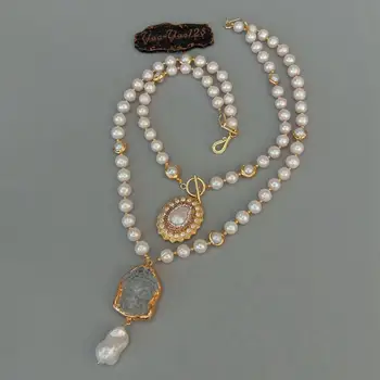 Y·YING Baltos spalvos Gėlavandenių Perlų Vėrinį Keshi Perlų Kvarco Buda Pakabukas 20