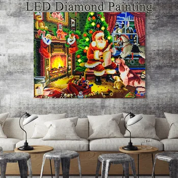 HUACAN Kalėdų Diamond Tapybos LED Šviesos Diamond Mozaikos Santa Claus Diamond Siuvinėjimo Turas Gręžimo Su Rėmu 40x50cm