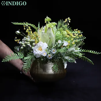 INDIGO - Puošmena Žalia Protea Cynaroides Bonsai Puodą Su Arbata, Rožių Dirbtinių Gėlių Lentelė Gėlių Arrangment Šalies Atveju