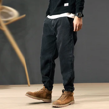 Mados Streetwear Vyrų Džinsai Palaidi Tinka Spliced Dizaineris Džinsinio Haremas Krovinių Kelnės Japonijos Vintage Stiliaus Hip-Hop Poilsiu Kelnės