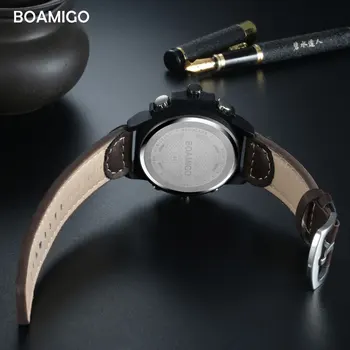 BOAMIGO prekės ženklo vyrai kvarciniai laikrodžiai mada sporto rudos odos laikrodžiai skaitmeniniai atsparus vandeniui dovana laikrodžius relogio masculino