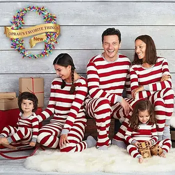 Šeimos Rungtynės Vaikas, Mama, Tėtis Kalėdų Pižama PJs Nustatyti Kalėdos Sleepwear Naktiniai Drabužiai Dovana Ilgai Sleevel Raudona Dryžuota Naujųjų Metų Drabužių Rinkiniai