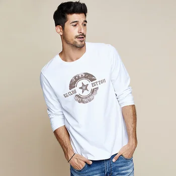 KUEGOU 2020 m. Rudenį Medvilnės Balto Print T Shirt Vyrai Marškinėlius Brand T-marškinėliai ilgomis Rankovėmis Marškinėliai, Mados Drabužiai Plius Dydis 7721