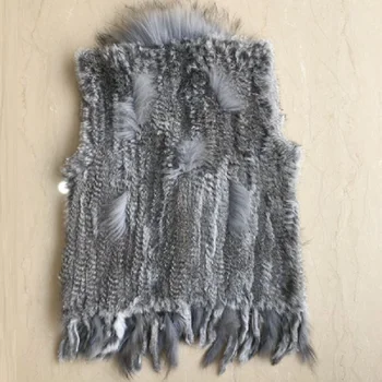 žiemos moterų megztinis nėrimo v-kaklo, megztiniai balta berankovė liemenė liemenė karakul triušio kailio usūrinių šunų kailio apykaklės apdaila liemenė