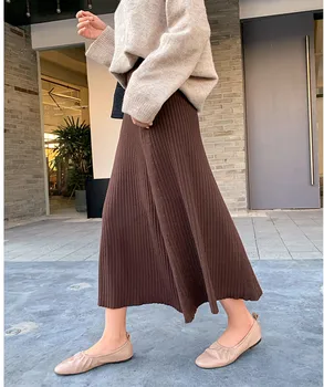 Rudenį, žiemą vilnos megzti skėtis sijonas sijonas sijonas moterų 2020 m. nauji ilgi didelių versija elastinga juosmens sijonas-line sijonas