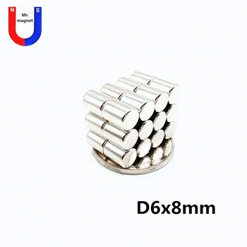 50/200/1000pcs 6x8 apvalus magnetas galingas retųjų žemių neodimio magnetas 6*8 mm, cilindro NdFeB magnetinio 6mm x 8mm nuolatiniai magnetai