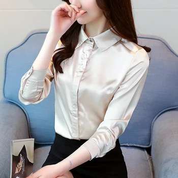 Moterų Šilko Marškiniai, Elegantiškas Moteris Satin Palaidinės, Marškinėliai Blusas Mujer De Moda 2019 Korėjos Mados Moterų Šilko Palaidinės, Marškinėliai Plius Dydis