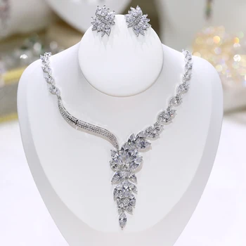 Aukštos kokybės platinos vandens lašas kubinių cirkonio kristalų prabanga moterų vestuvių, bižuterijos rinkinys nuotaka X-0068