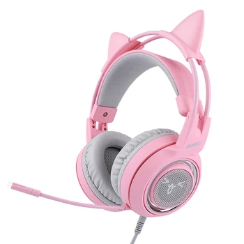 Somic G951 Pink USB 7.1 Virtualaus Laidinis Ausinių Cute Kačių Ausų Over-Ear LED 4D Stereo Triukšmo Panaikinimo Žaidimų Ausinės Gamer