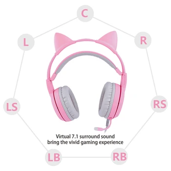 Somic G951 Pink USB 7.1 Virtualaus Laidinis Ausinių Cute Kačių Ausų Over-Ear LED 4D Stereo Triukšmo Panaikinimo Žaidimų Ausinės Gamer