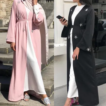Diamond duobute Musulmonų megztinis suknelė moterų mados katfan visas ilgis atidaryti kimono islamo abaja malda paslaugų drabužių wq1485