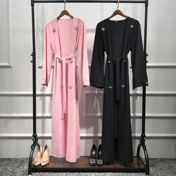 Diamond duobute Musulmonų megztinis suknelė moterų mados katfan visas ilgis atidaryti kimono islamo abaja malda paslaugų drabužių wq1485