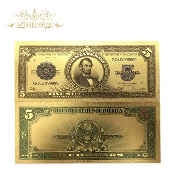 10vnt/daug Gražus Amerikos Banknotų 1923 Metų 5 USD Dolerio Banknotų 24k Auksu Netikrą Popierinių Pinigų Kolekcija
