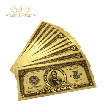 10vnt/daug Gražus Amerikos Banknotų 1923 Metų 5 USD Dolerio Banknotų 24k Auksu Netikrą Popierinių Pinigų Kolekcija