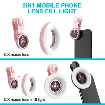 Naujas Mobilusis telefonas užpildyti šviesos 15X makro objektyvo Nešiojamų Selfie LED Žiedo 