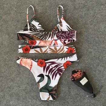 Seksualus Bikini Moterims Maudymosi Kostiumėlį 2019 M. Vasarą Iškirpti Maudymosi Kostiumai Push Up Bikinis Džiunglių Lapų Spausdinimo Maudymosi Kostiumėliai, Brazilijos Paplūdimio Biquini